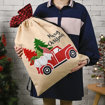 

Christmas Decor Linen Pouch Santa Forest Car Gift Bag Snowflake Crisp Drawstring Bag Apple Candy Snake Sack Christmas Decoration
