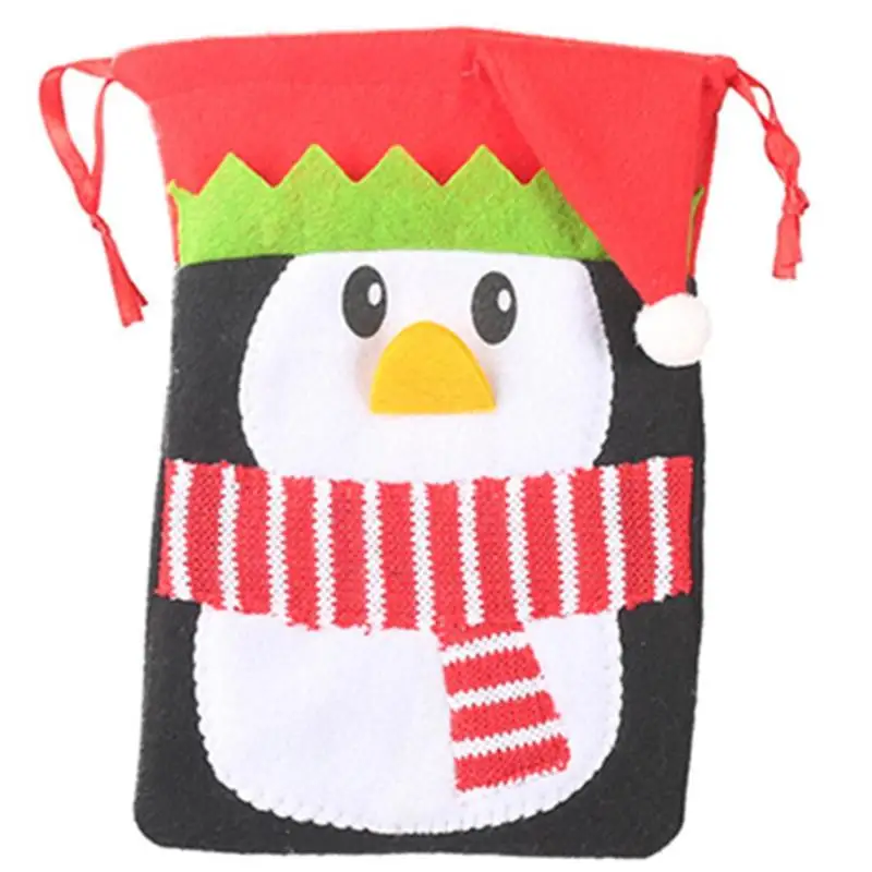 penguins Нетканый мультфильм Рождественская конфетка Сумка Дети Drawstring Подарочный упаковочный пакет - Цвет: penguins