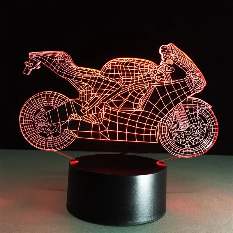 Мотоциклетная светодиодная 3D Оптическая иллюзия ночник фигурка 7 цветов
