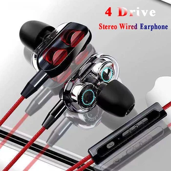 

Dual Drive Stereo Wired in Ear Sports Dual Speakers with Microphone Smart Headset Subwoofer Game Headset Universal Phone 10 98