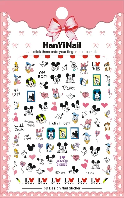 1PCS Disney Cartoon Anime Collection Star Design Nail Sticker Mickey Mouse Donald Duck Lion King Mermaid Stitch Nail Slider HANYI-097