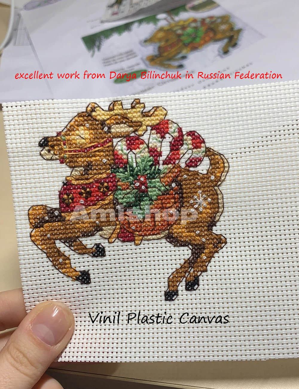 Amishop Counted Cross Stitch Kit Christmas Deer Ornament Tree Ornaments Gift Dim 08916