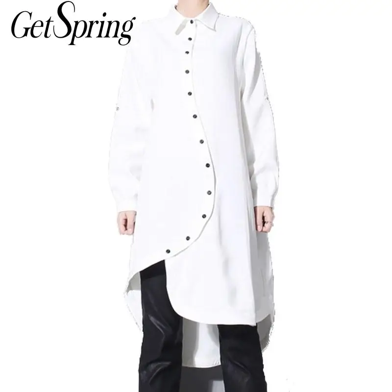 GetSpring женское платье-рубашка блузка длинная свободная асимметричные женские
