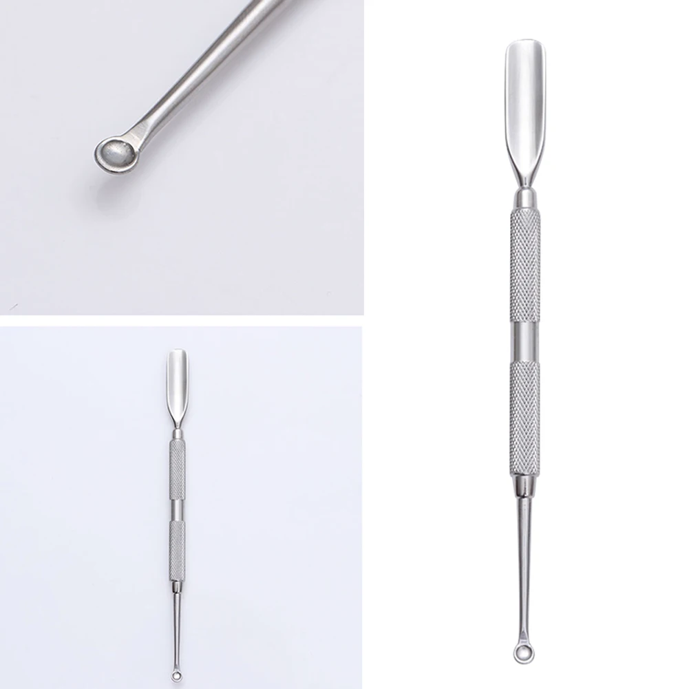 Dual-ended Home Stainless Steel Portable Silver Tools Nail Cleaner Spoon-shaped Salon Dead Skin Cuticle Pusher Pedicure Remover