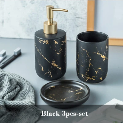 L.Black-3pcs Имитация керамического мрамора, набор аксессуаров для ванной комнаты, инструменты для мытья бутылки, чашка для полоскания рта, мыло, зубная щетка, Товары для ванной комнаты - Цвет: L.Black-3pcs