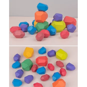 

Children Wooden Colored Stone Jenga Building Block Educational Toy Creative Nordic Style Stacking Block Game Rainbow Wooden Toy