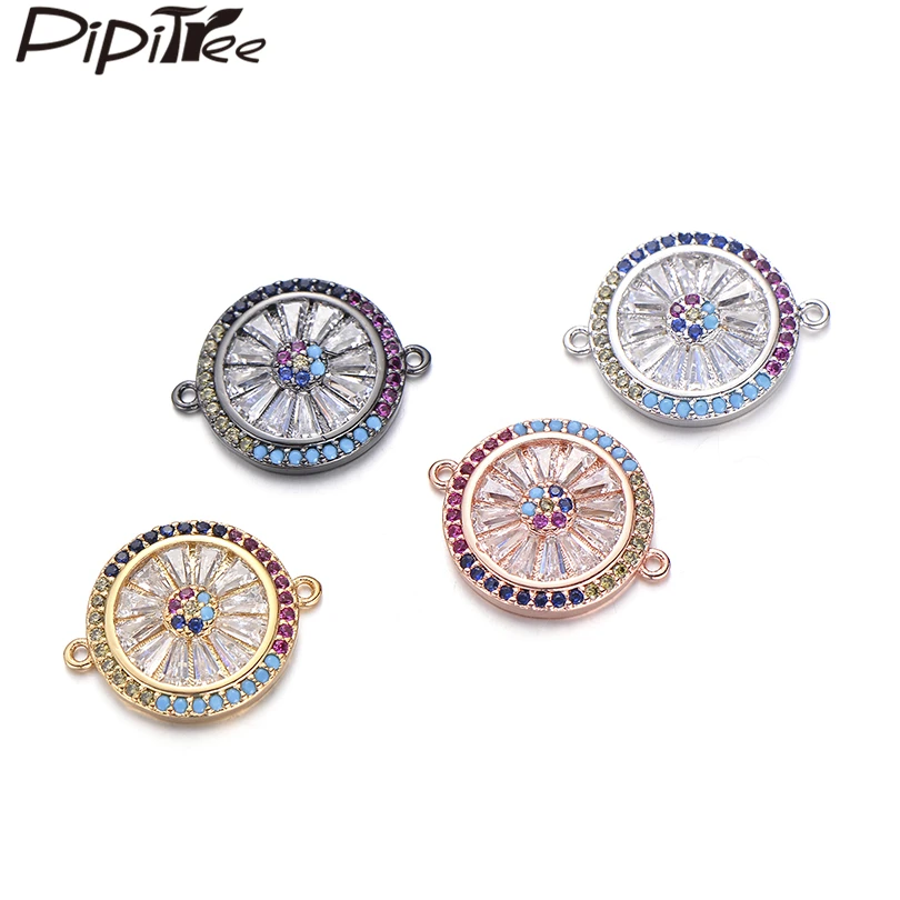 

Pipitree Princess Cut CZ Evil Eye Charms DIY Copper Cubic Zircon Crystal Round Charms for Bracelet Necklace Jewelry Making 16MM