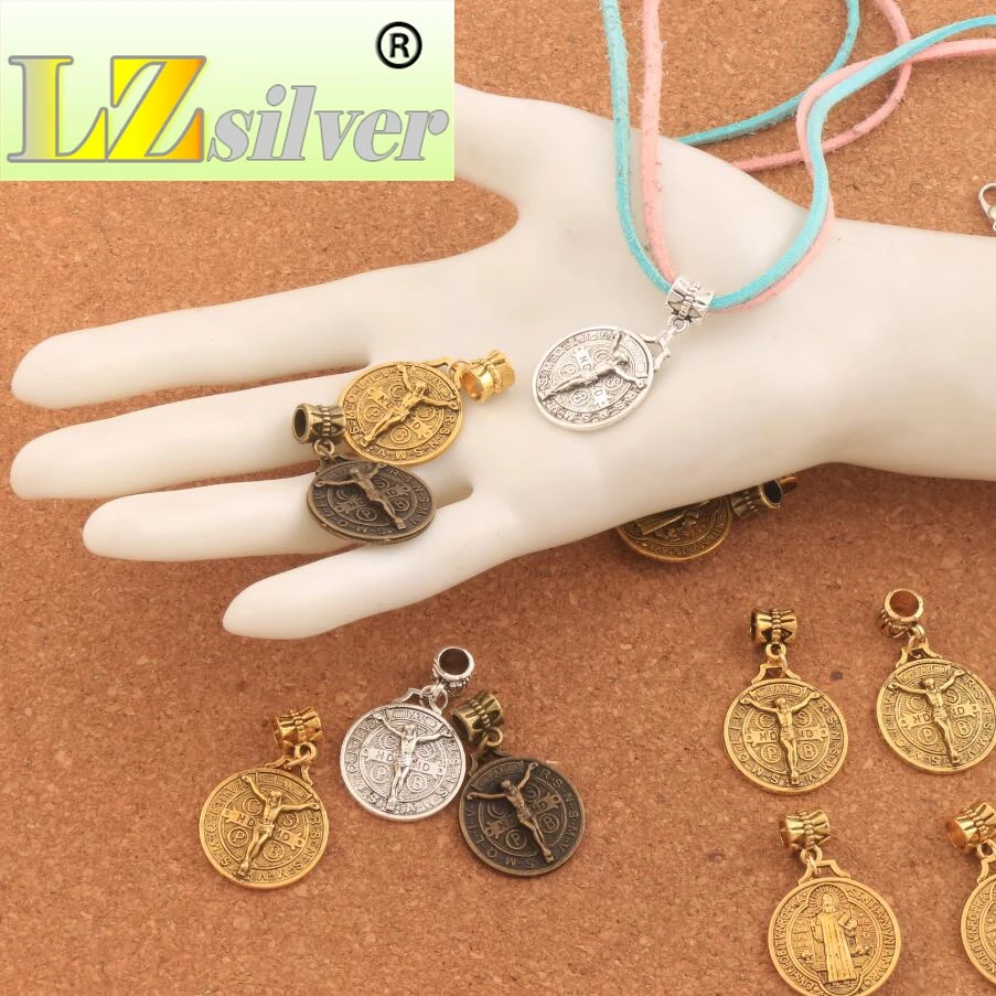Saint Jesus Benedict Patron Medal Crucifix Cross Beads 50PCS zinc alloy  Bronze Dangle Fit European Bracelets B1658