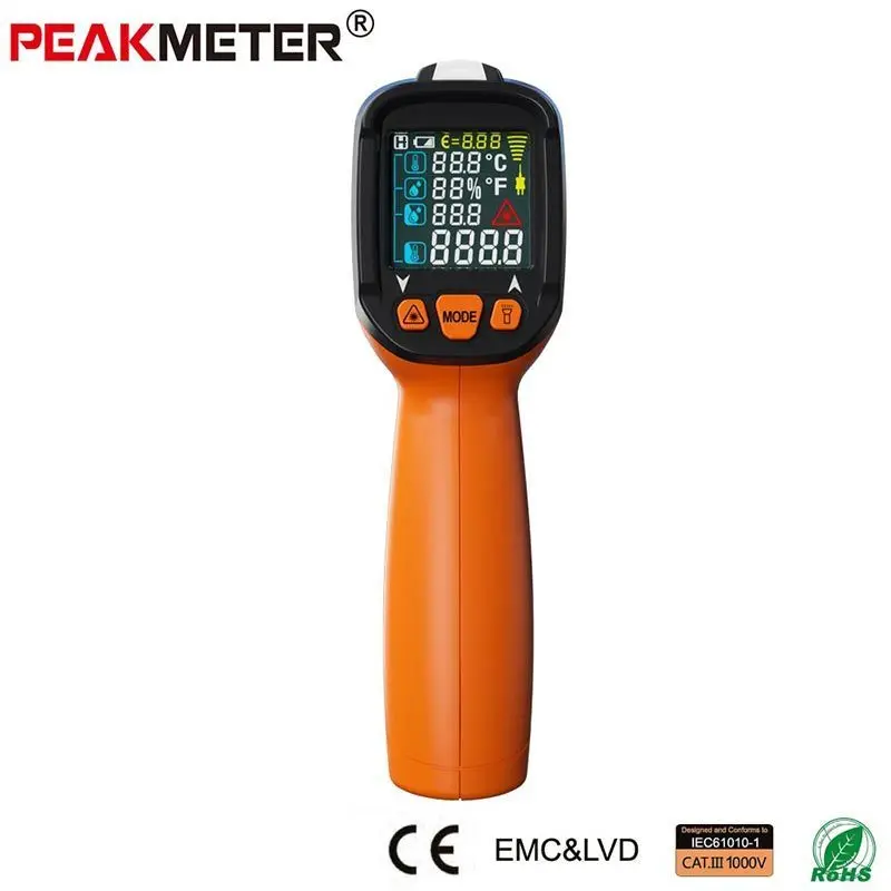 PEAKMETER PM6530D ЖК-дисплей ручной инфракрасный термометр-50~ 800 с влажностью и точкой росы IRT K Тип окружающий УФ-светильник