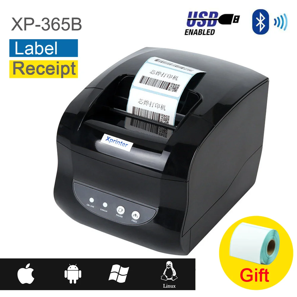 Термопринтер для печати этикеток супермаркета штрих кодов QR USB Bluetooth Android и Windows 80