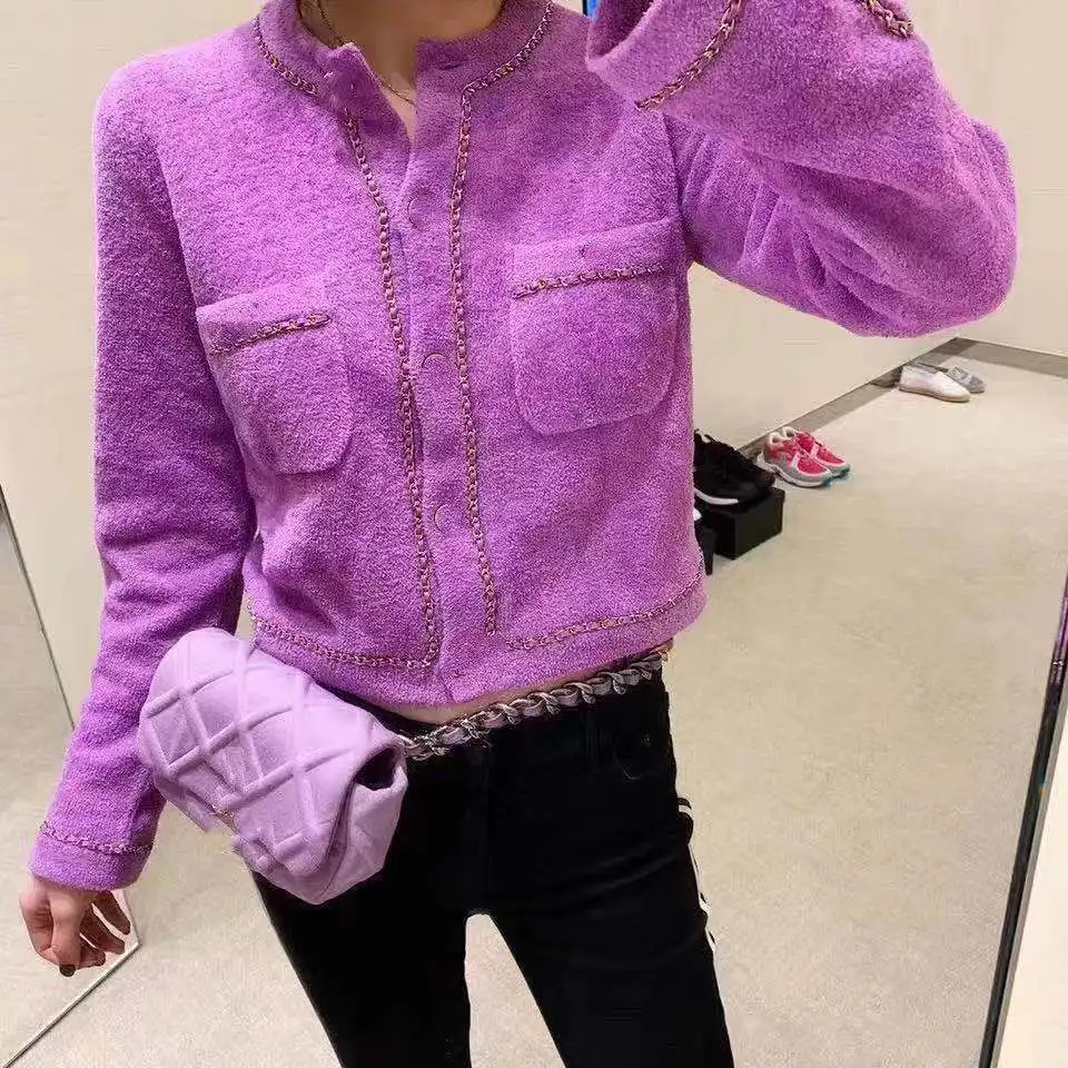 ^Cheap 2019 fall and winter new O neck chain embroidery women single breasted sweet cardigans coat