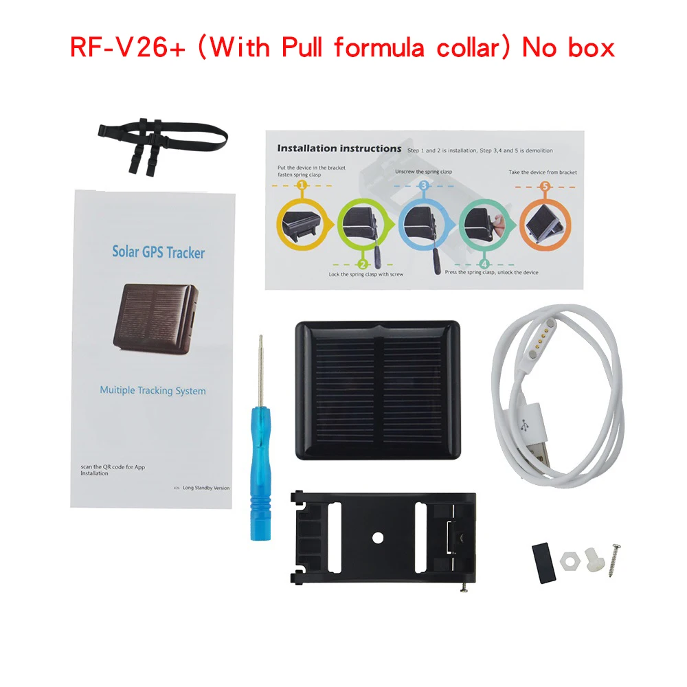 No box(Pull collar) Высокое качество gps трекер Солнечный RF-V26+ Wi-Fi Обнаружение SOS сигнализация водонепроницаемый IP66 удаление сигнализации голосовой мониторинг низкий заряд батареи - Цвет: No box(Pull collar)