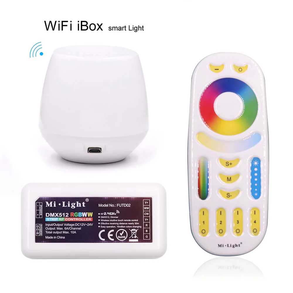 

Mi light Wifi ibox RGBWW RGB + CCT Controller Color Temperature Adjustable Led Dimmer 4 zones RGBW RF Remote Controller Group
