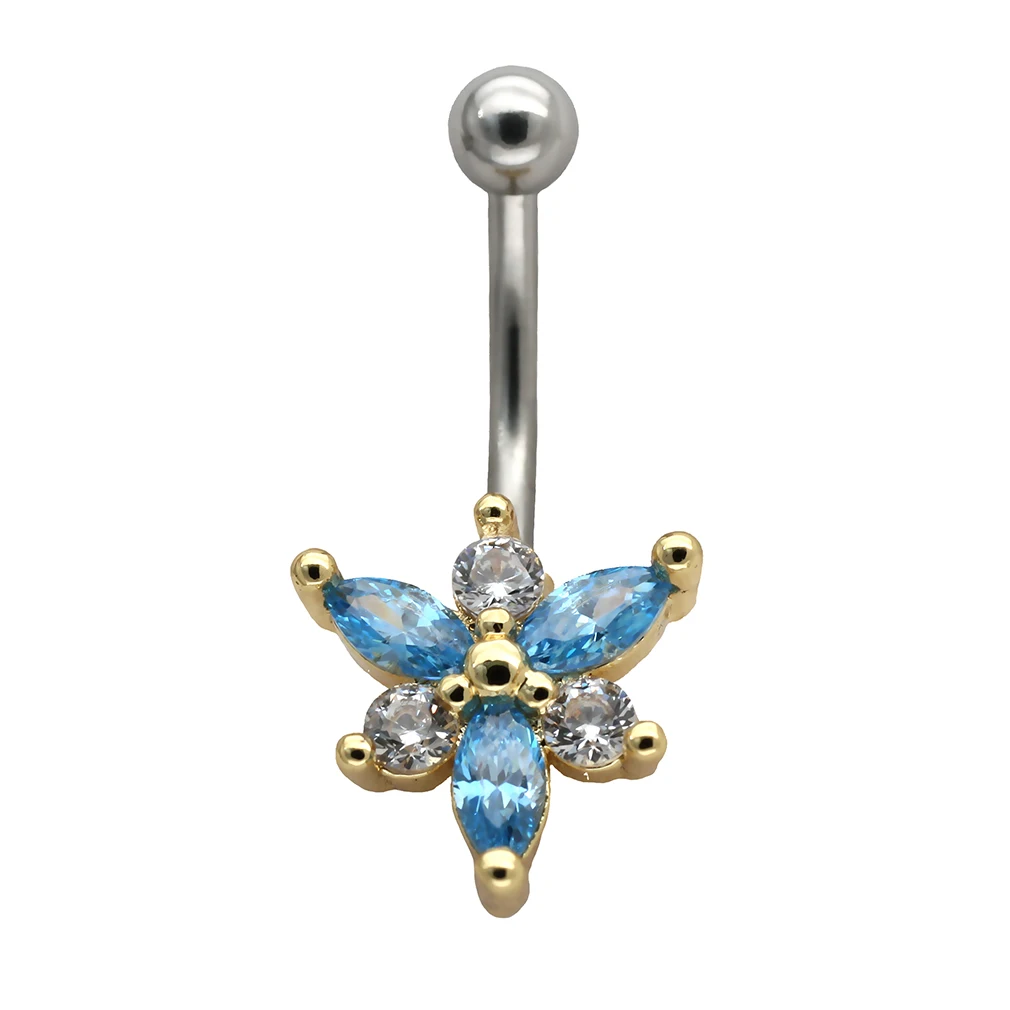 Синий MUSI 16G Eyebrow Ring 316L Surgical SS Flowers CZ Body Jewelry Eyebrow Piercing - Окраска металла: Синий