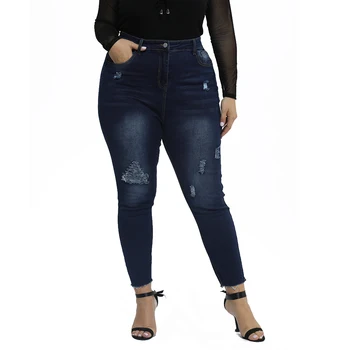 

Plus Size 4XL Women Denim Trouser Ripped High Waist Jeans for Woman 2019 New Female Slim Skinny Jeans Large Size Pencil Pant D25