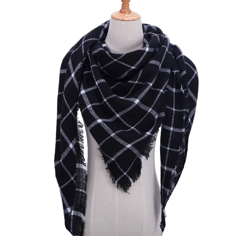 Вязанный весенний зимний женский шарф, клетчатый теплый кашемировый шарф, шали, роскошная брендовая бандана, женская накидка - Цвет: D