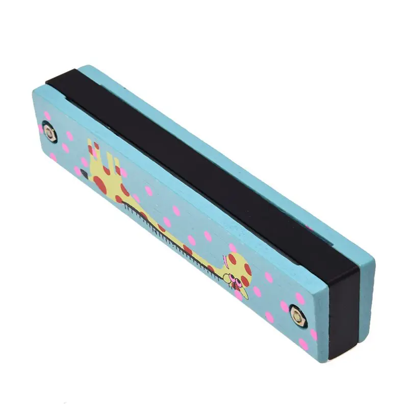 Wooden giraffe pattern dual series 32 hole harmonica child blue#8