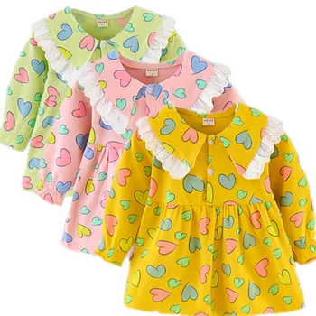

Baby Girls Dress Cotton Clothing 0-3T Newborn Baby Infant Clothing Infant Cartoon Heart Printing Kids Dresses For Girls