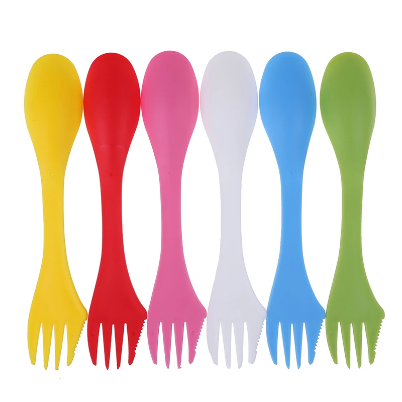6pcs Spoon Fork Knife Camping Hiking Picnic Utensils Spork Combo Travel Gadget Cutlery Tableware