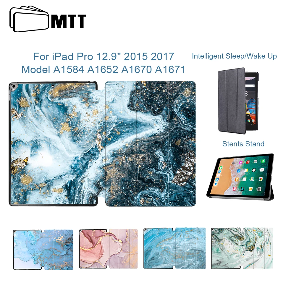 

MTT Case For iPad Pro 12.9 inch 2015 2017 Marble Texture PU Leather Fold Flip Smart Cover Tablet Case A1584 A1652 A1670 A1671