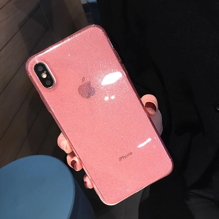 Pink Блестящий силиконовый чехол с блестками для IPhone X XR XS Max, милый Блестящий прозрачный мягкий чехол для iPhone 7 8 6 6s plus, тонкий чехол для телефона - Цвет: Pink