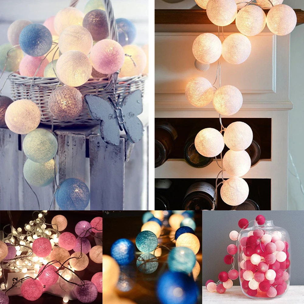 

1.5M 3M LED Cotton Ball Light String Fairy Light 10LED 20LED Indoor Outdoor Garland Light Holiday Wedding Christmas Party Decor