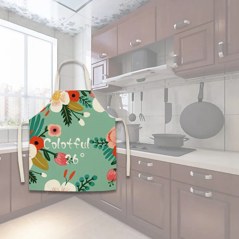 

Adult Kids Apron Tropical Plants Pattern Printed Cotton Linen Cooking Aprons Kitchen Baking Home Cooking Cleaning