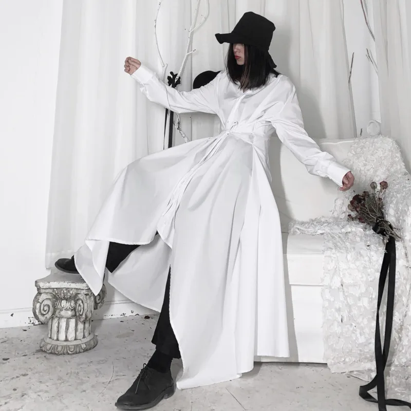 SHENGPALAE Весна Новая мода отложной воротник Длинные Рукава Vestidos черное необычное женское свободное платье Tide 5D282