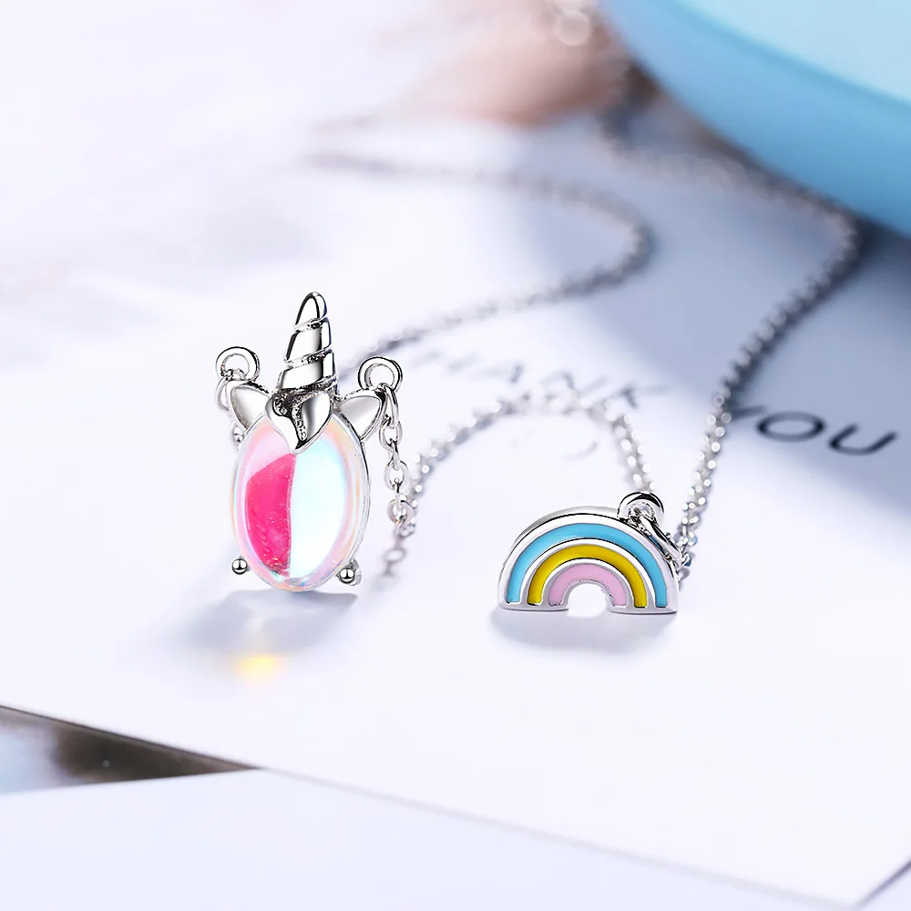 

Rainbow Unicorn Moonstone Necklace Women's Non-mainstream Choker Online Celebrity Xian Qi Cute Short Cool