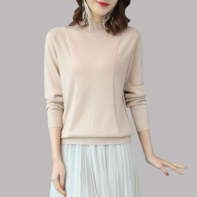 

2019 Spring New Casual Knitted Thin Tops Womens Solid color O-Neck Loose Sweater Femme fashion Long sleeve Short Pullovers