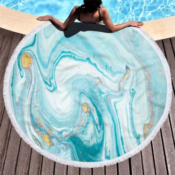 

Marble Large Round Beach Towel For Adult Colorful Quicksand Pattern Microfiber Shower Bath Towel Travel Blanket Swimming Cover