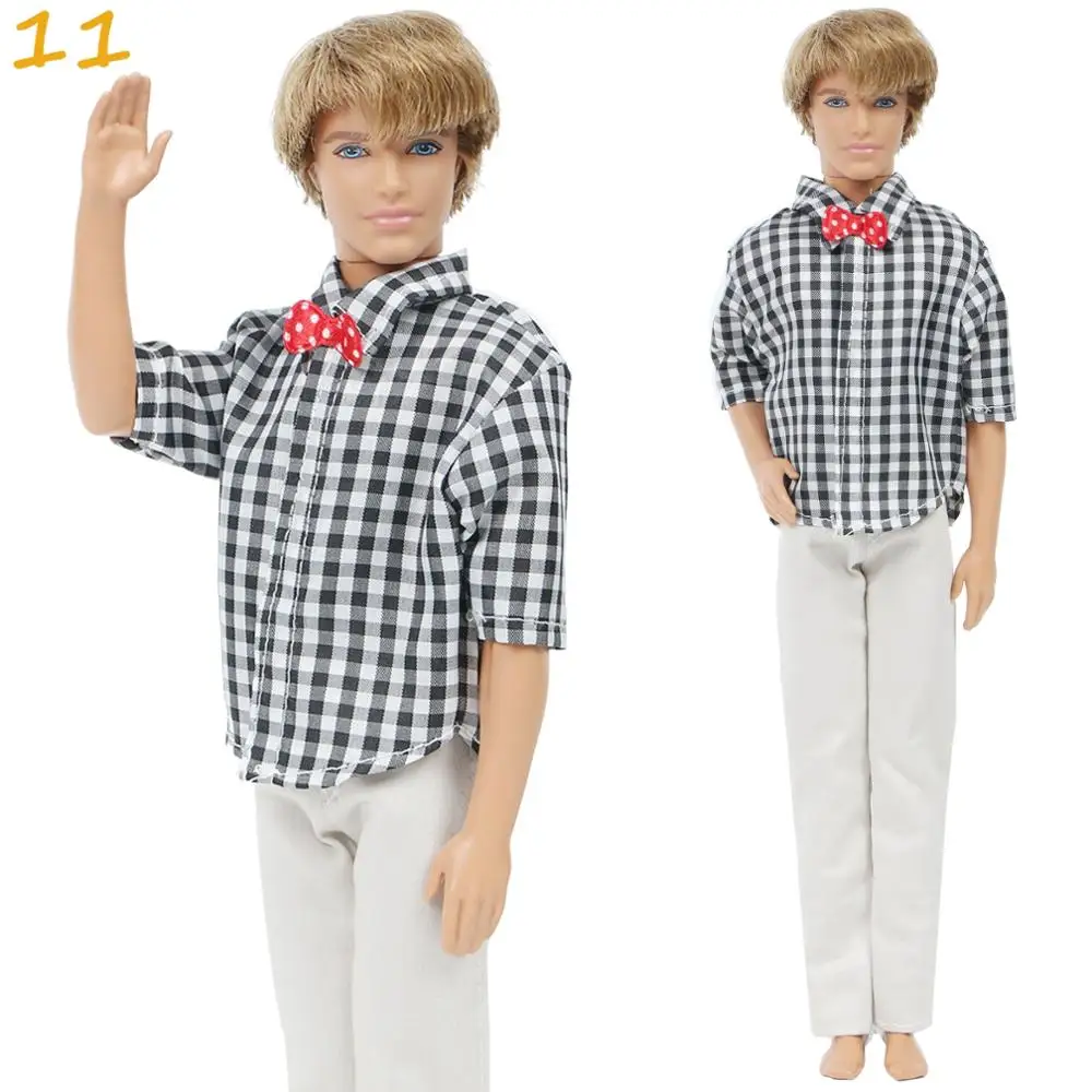 1 комплект, модная мужская одежда, полосатая клетчатая рубашка, брюки, смокинг, праздничная одежда, аксессуары для куклы Барби, Кен, детская игрушка