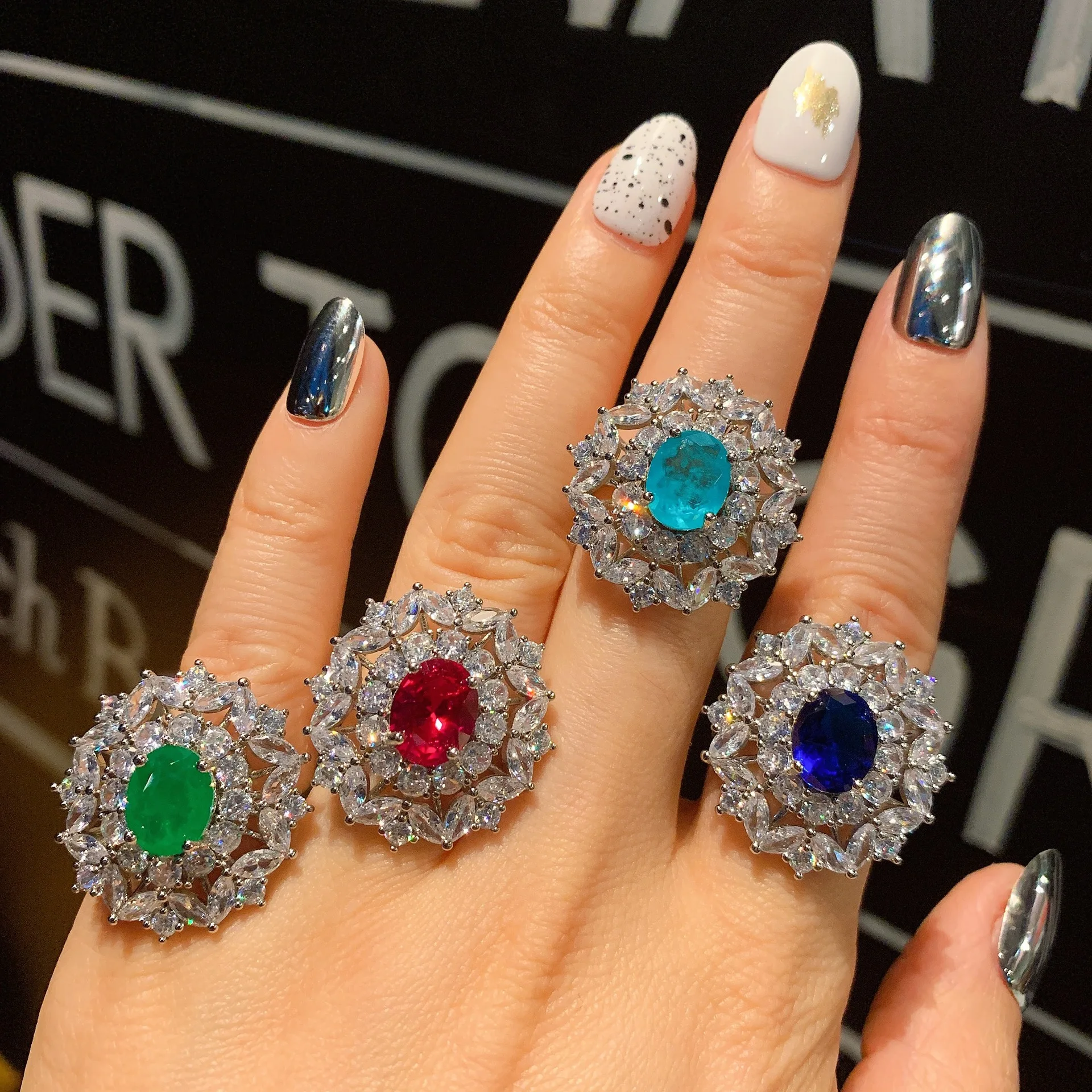 Ruzzallati Luxury Fashion 925 Fedi Nuziali In Argento Anello Donna Vintage Ovale Paraiba Tormalina Smeraldo Promessa Anelli Gioielli