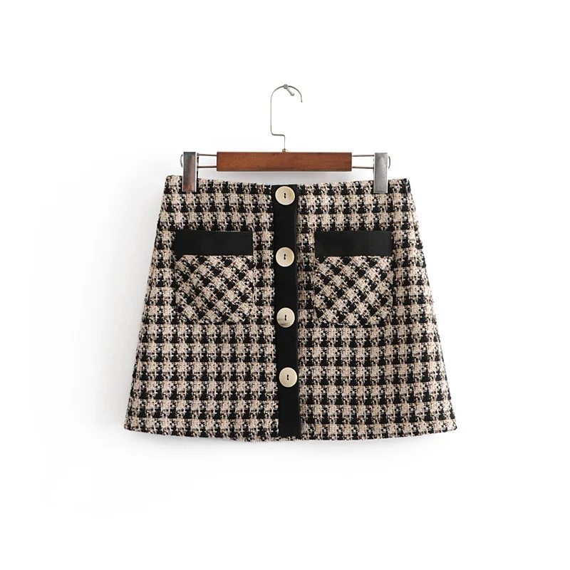 

2019 Western Style Spring And Summer WOMEN'S Dress New Style Row Ornament Tweed Mini Skirt Skirt