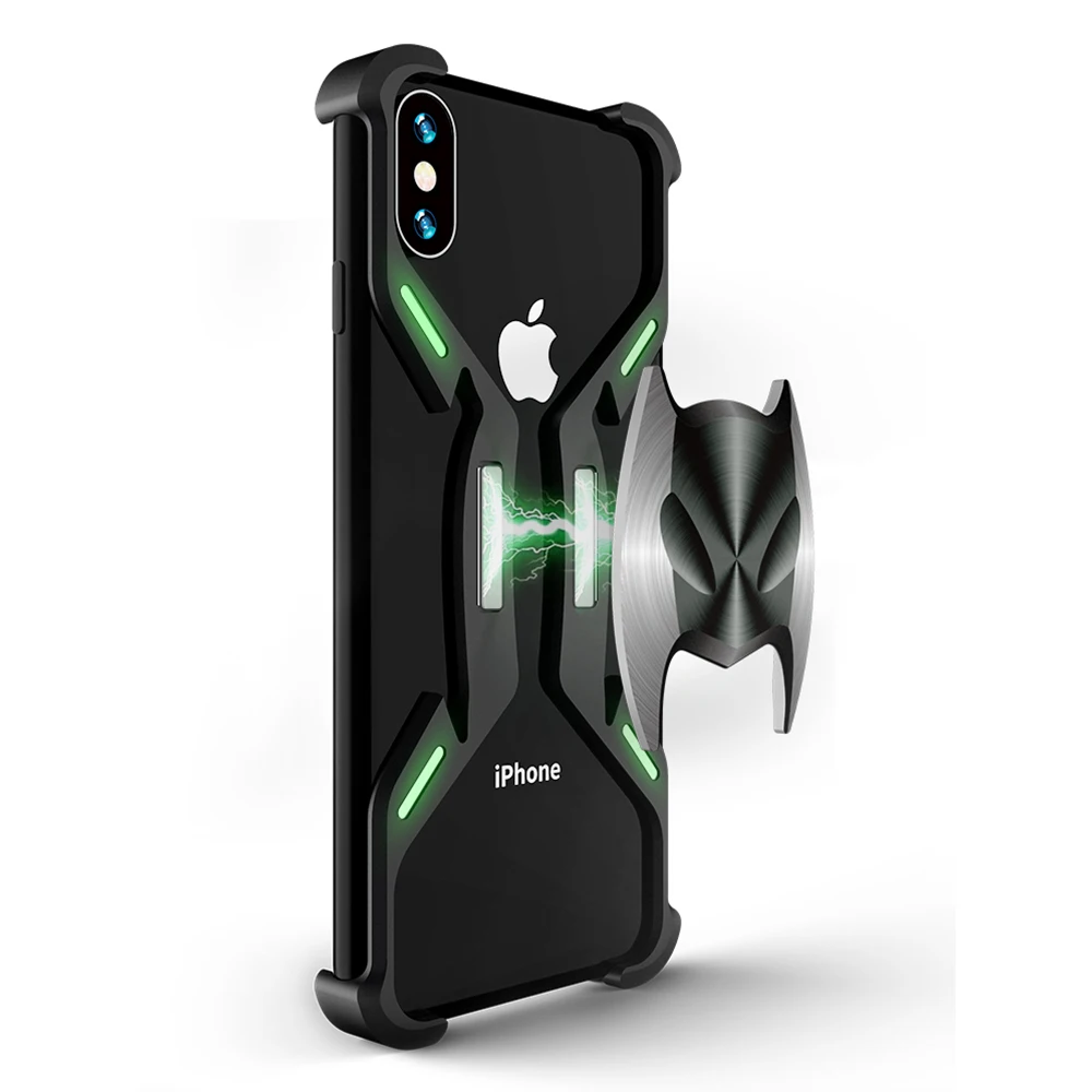 Модный металлический магнитный чехол для iPhone X XR Xs Max светящийся чехол для iPhone 7 8 Plus задняя крышка - Цвет: Черный