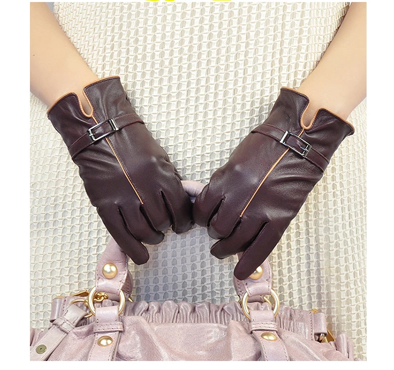 Элегантные Кожаные Перчатки роскошные высококачественные толстые теплые женские кожаные перчатки осень-зима женские перчатки из овчины