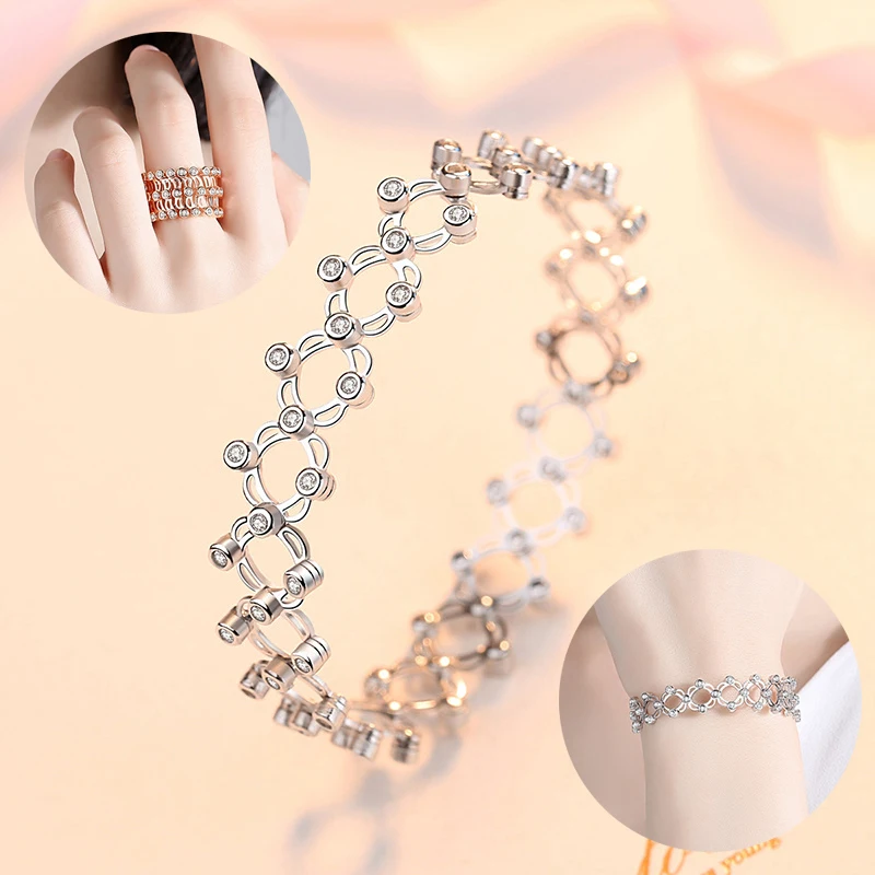 

S925 silver Hot Magic Ring with real silver and zircon for women silver rose gold colors hot sale magic ring jewelry wholesale