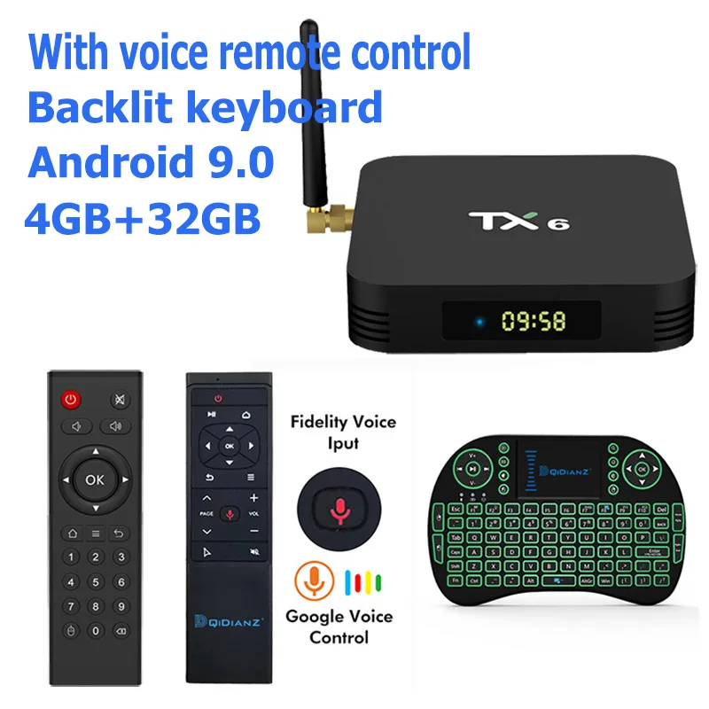 4G 32G-keyboard-MT12 Tanix TX6 Smart tv BOX Android 9,0 четырехъядерный ARM Cortex-A53 USB3.0 4G+ 64G 2,4G/5G двойной wifi BT4.1 4K Neftflix Google телеприставка - Цвет: 4G 32G-keyboard-MT12