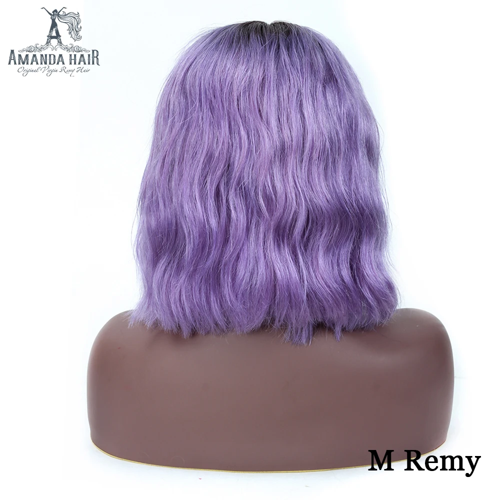 

Amanda T1b/purple Bob Wig Malaysian Body Wave Lace Front Wig Human Remy Hair Wig 13x6 Middle Part 150% Density Pre Plucked