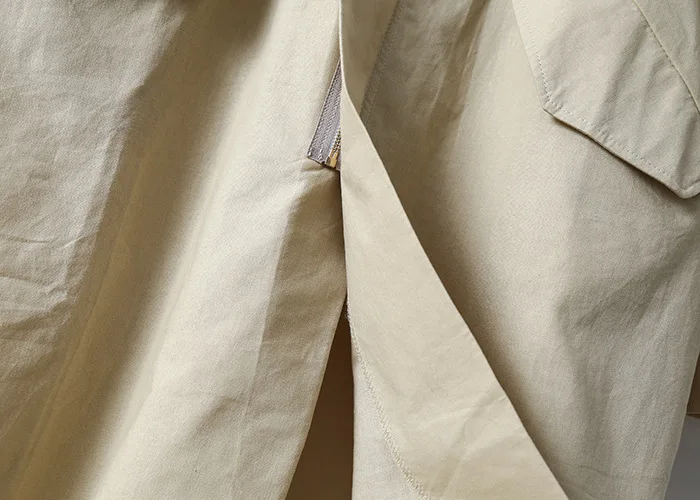 New Products Autumn Clothing South Korea Mid-length WOMEN'S Trench Coat Stand Collar Zipper Cotton Linen Trench Coat Long S