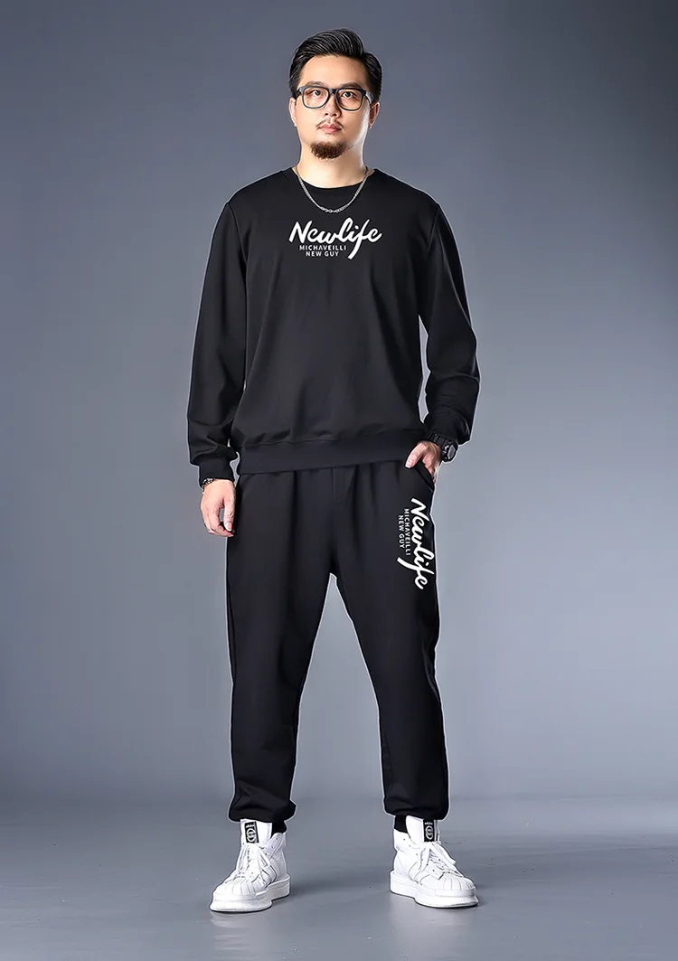 

K71232life Running Script round Neck Sweater Sweatpants Set Two-Piece Set Men's Plus-sized Leisure Suit Running