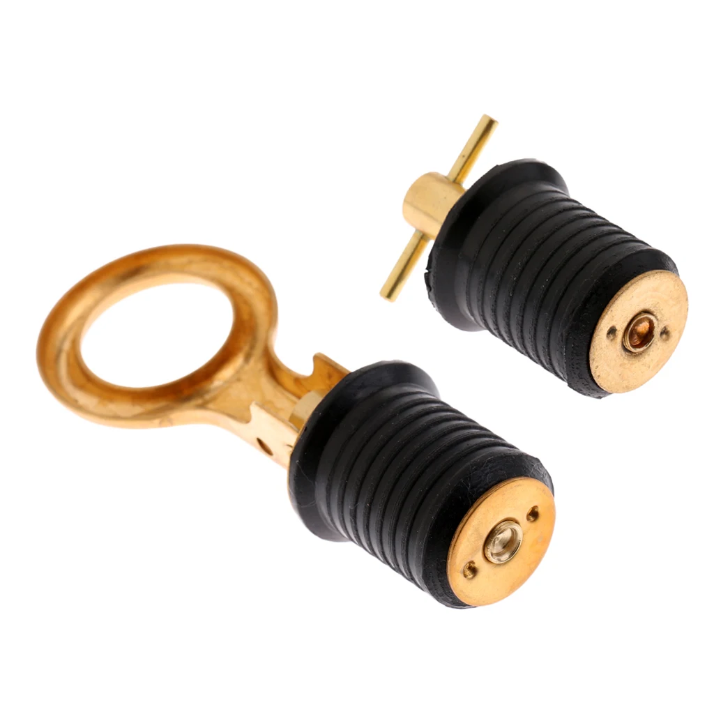 2 Pieces Rubber Brass Twist/Snap Type Boat Hull Baitwell Livewell Drain Plug