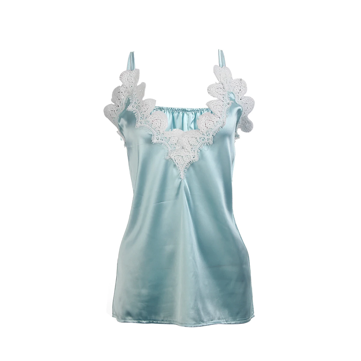 Light Blue Женская летняя повседневная шелковая сатиновая шифоновая Свободная майка без рукавов с v-образным вырезом, мягкая майка черного белого розового синего цвета - Цвет: Light Blue