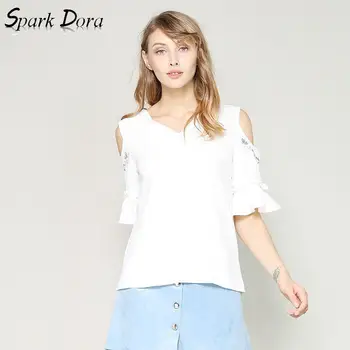 

SparkDora Ruffle Trim Off Shoulder Peplum Top Female Solid Summer Blouse Women Shirts Slim Fit Elegant Womens Tops and Blouses