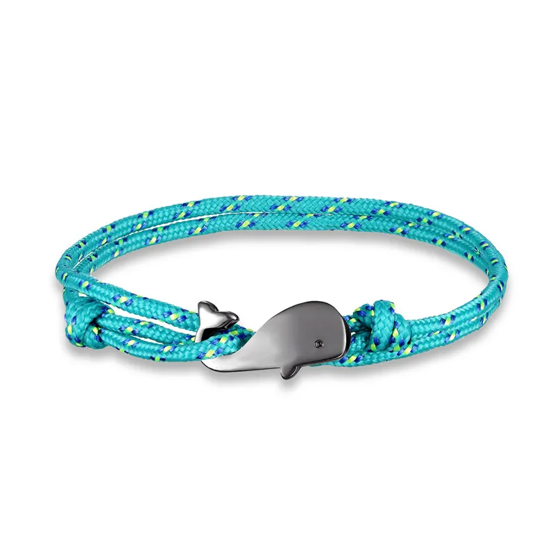 Mint Green MKENDN Новая мода КИТ Шарм морской выживания Веревка Цепь-Паракорд браслеты для женщин мужчин лето океан пляж стиль - Окраска металла: Mint Green