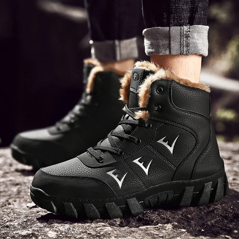 High-top Winter Plus Velvet Warm Snow Boots Breathable Waterproof Leather Non-slip Hunting Shoes Men Outdoor Hiking Sneakers