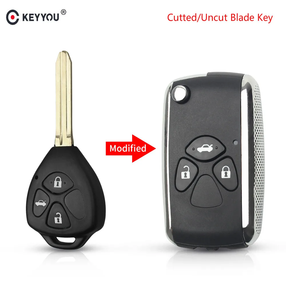 

KEYYOU Modified 3 Buttons Remote Car Key Shell Case FOB Cover For Toyota Camry 2009 2010 2011 Rav4 2012 Corolla Toy43 Blade