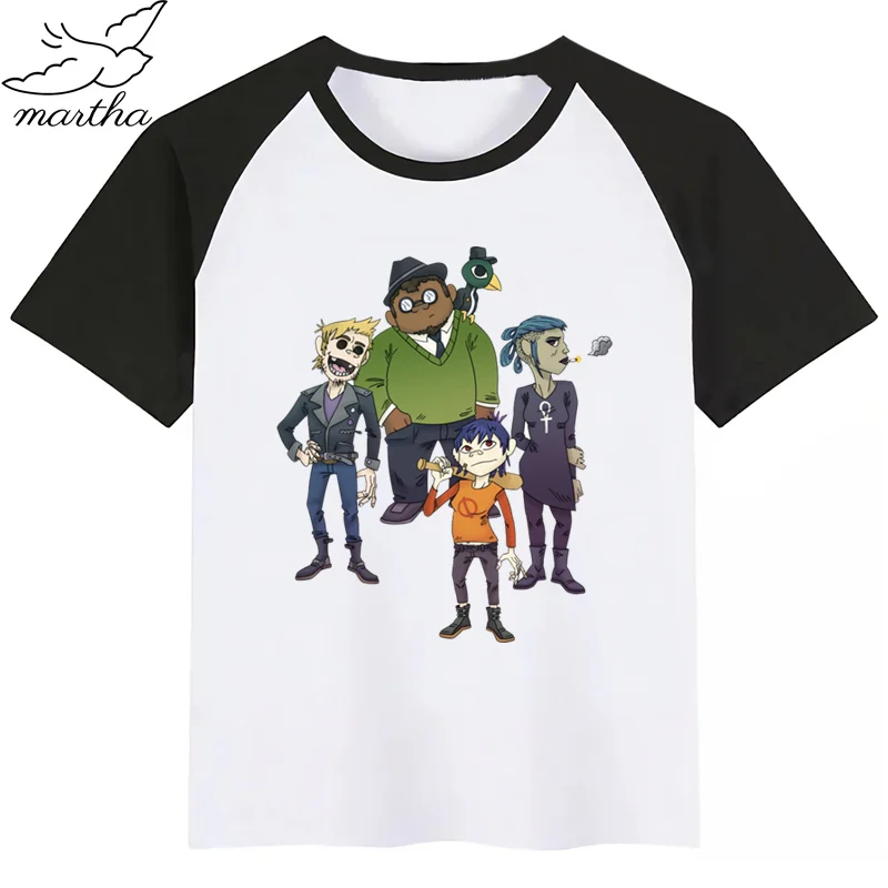 Gorillaz/рок-группа, модная футболка с забавным принтом и принтом из мультфильма «Мердок руссель», детские летние топы с круглым вырезом, футболка для мальчиков и девочек