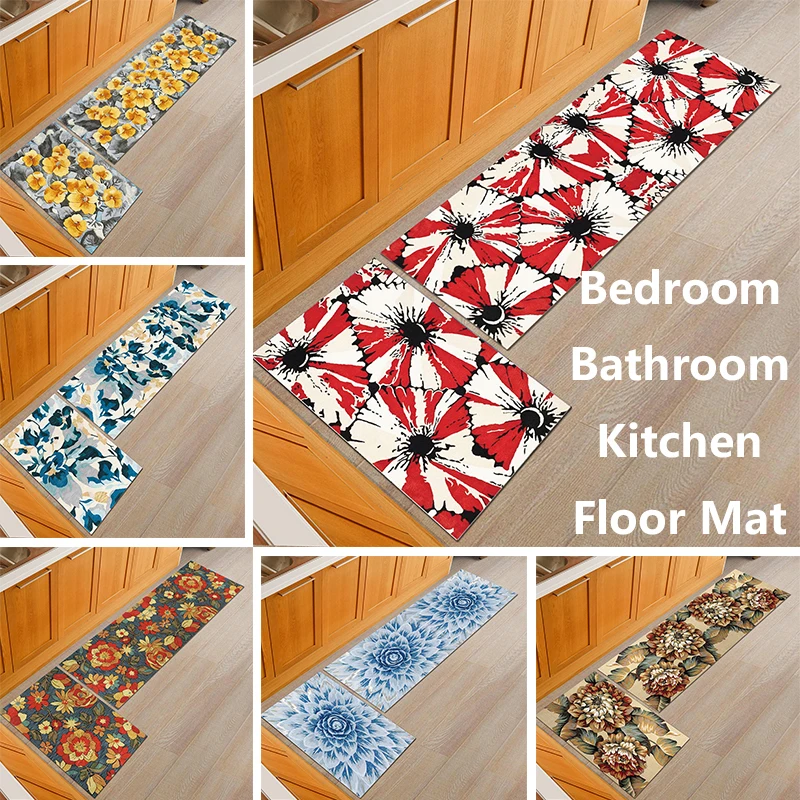 YIANSHU 3D Printed Kitchen Mats Soft Absorbent Non-slip Carpet Can Be Machine Washed Use For Corridors Bedroom Bathroom Kitchen