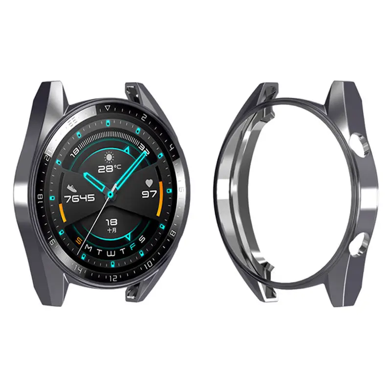 gray Чехол из ТПУ для huawei watch GT 2 46 мм, ремешок с мягким покрытием, универсальная защитная крышка для экрана, бампер для huawei Watch 2 pro/GT2 46 мм - Цвет ремешка: gray